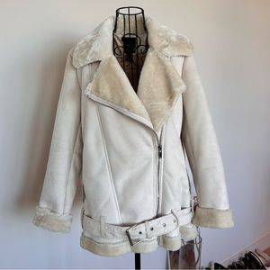 Forever 21 Faux Suede Vegan Fur Lined Collared Jacket | SMALL